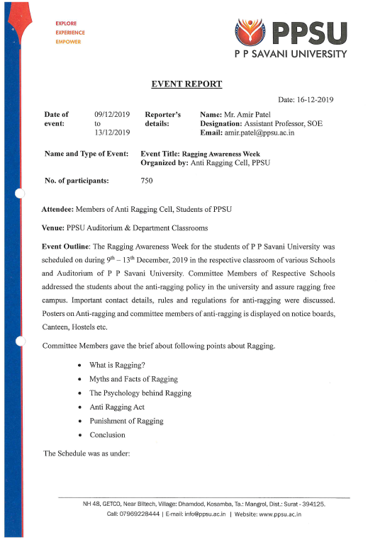 Ragging Awareness Week 2019-20 report