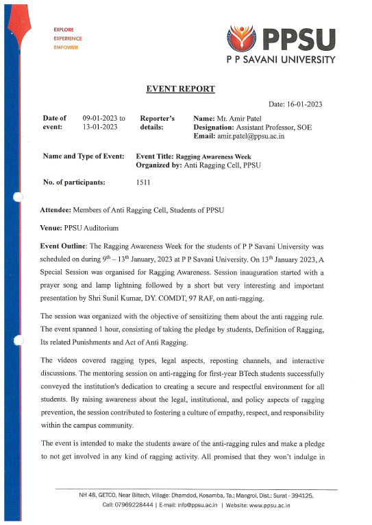 Ragging Awareness Week 2022-23 report