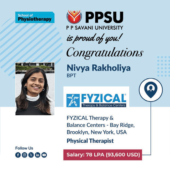Nivya Rakholiya placed as Physical Therapist at FYZICAL Therapy & Balance Centers, Brooklyn, NY, USA — 78 LPA