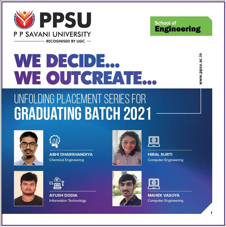 PP Savani University placement record 93