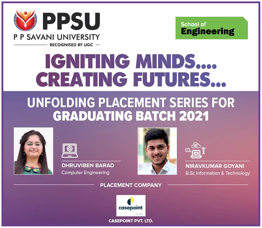 PP Savani University placement record 104