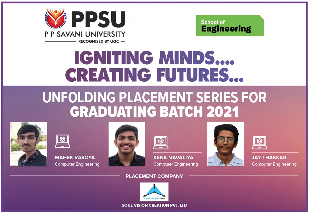 PP Savani University placement record 102