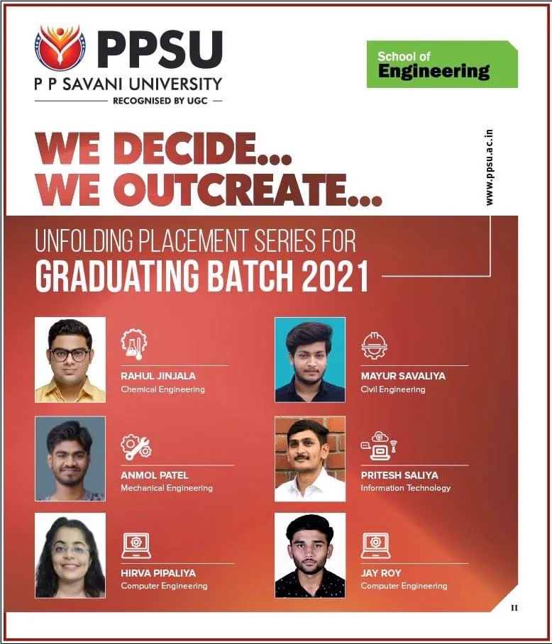 PP Savani University placement record 94