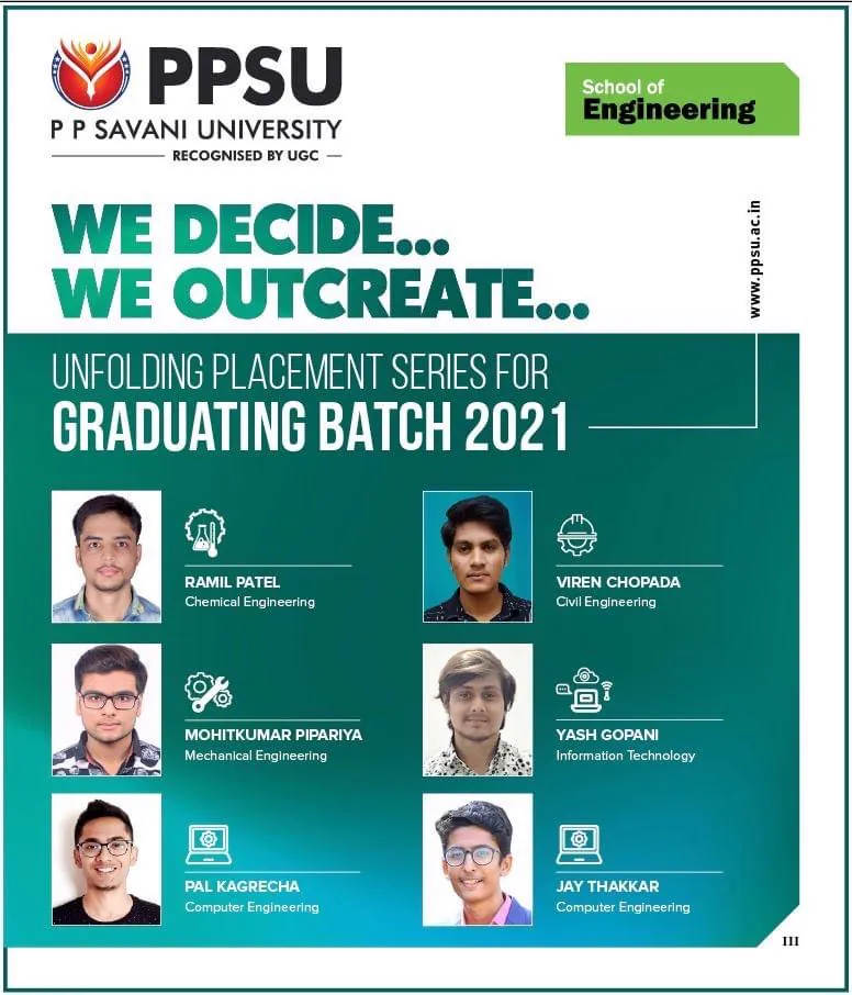 PP Savani University placement record 95