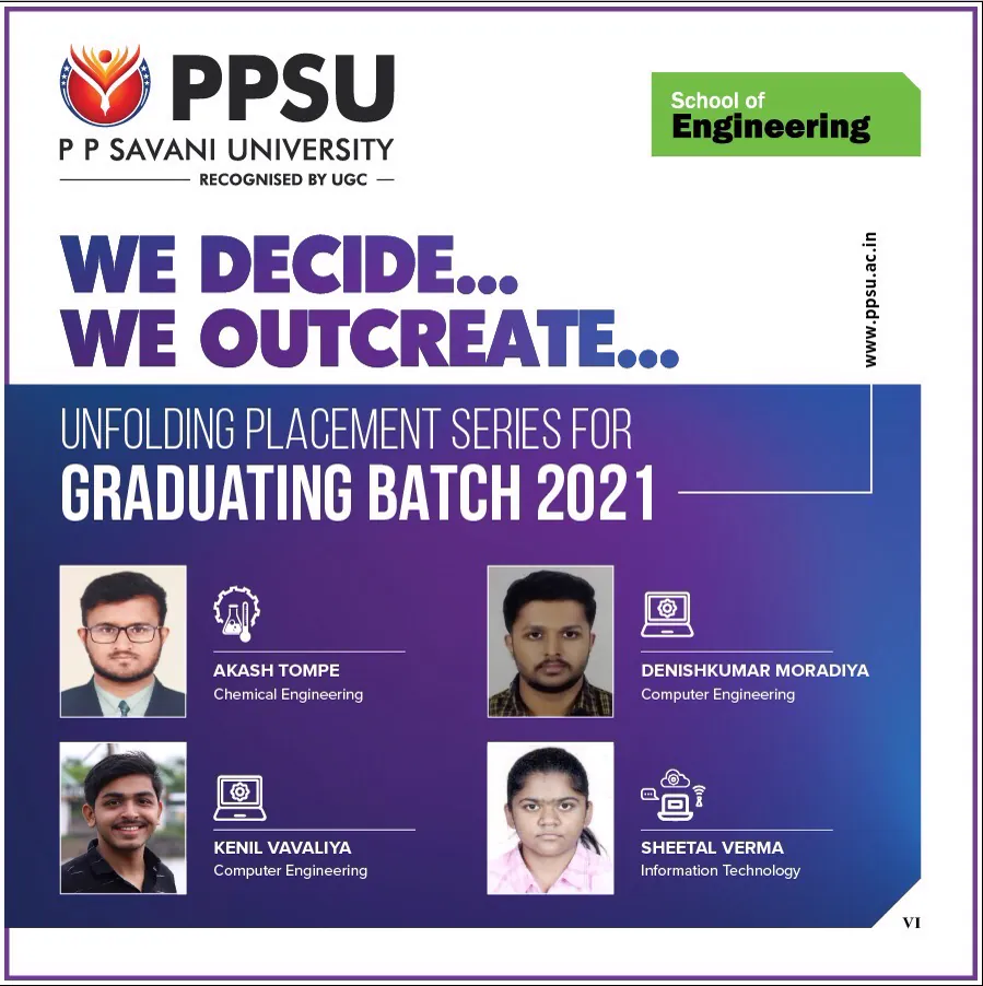 PP Savani University placement record 97