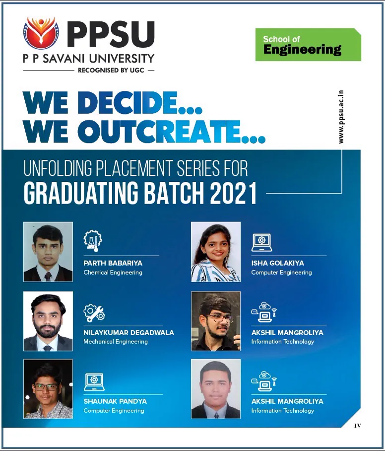 PP Savani University placement record 98