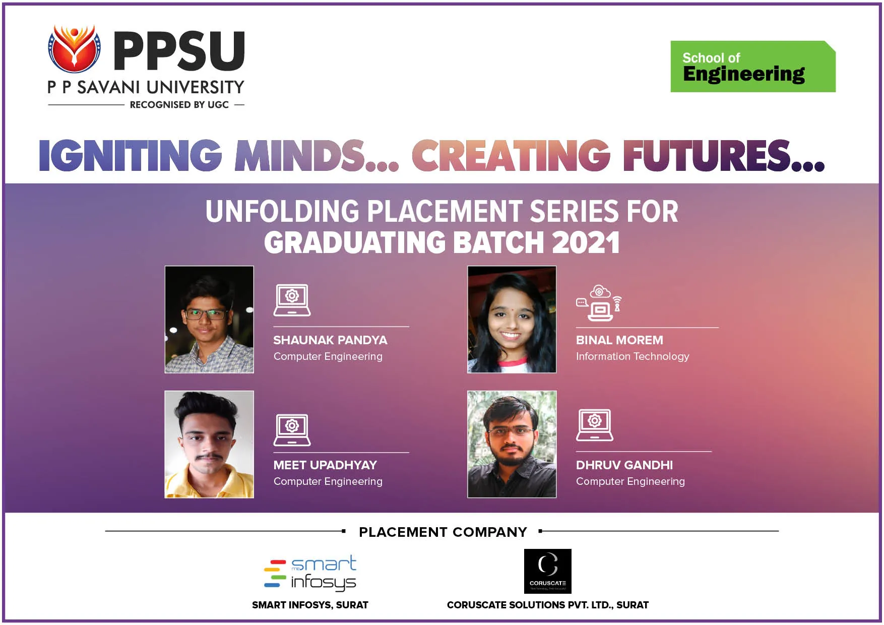 PP Savani University placement record 101