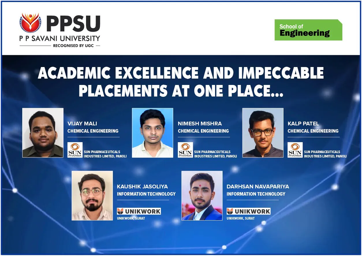 PP Savani University placement record 100