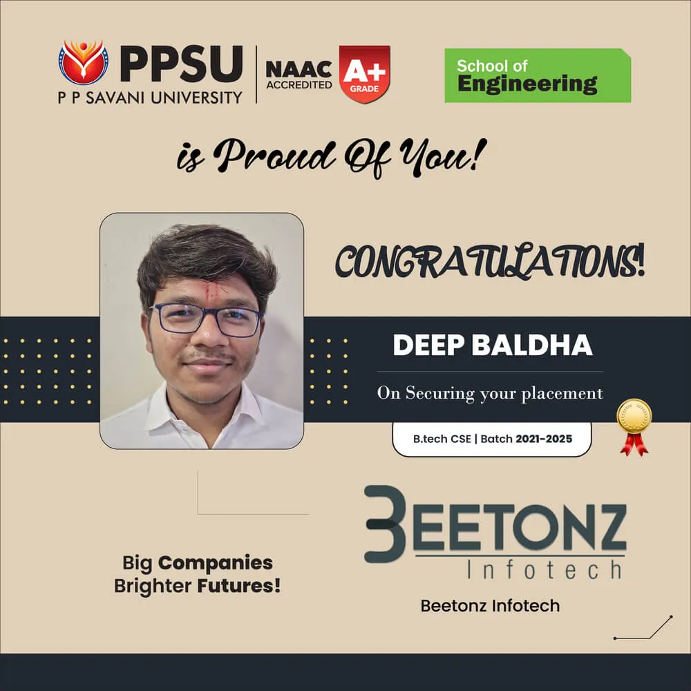 PP Savani University placement record 56