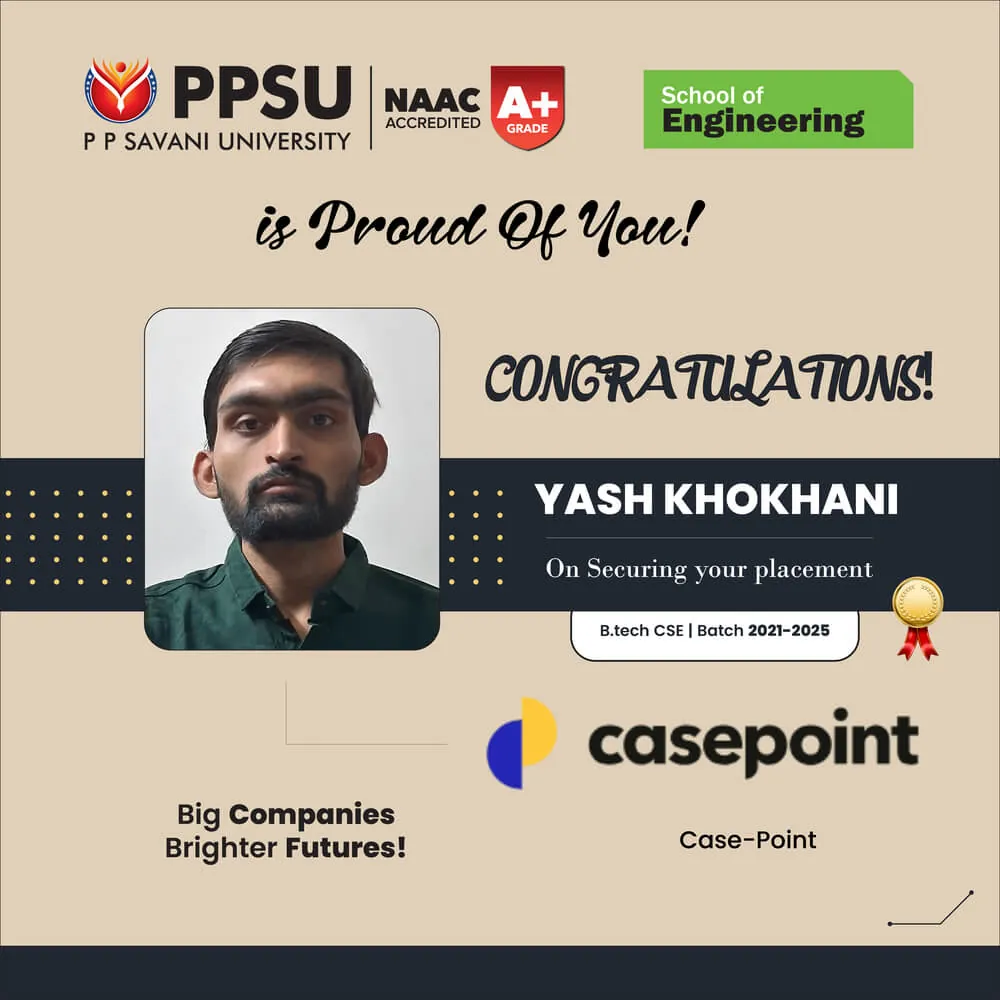 PP Savani University placement record 57