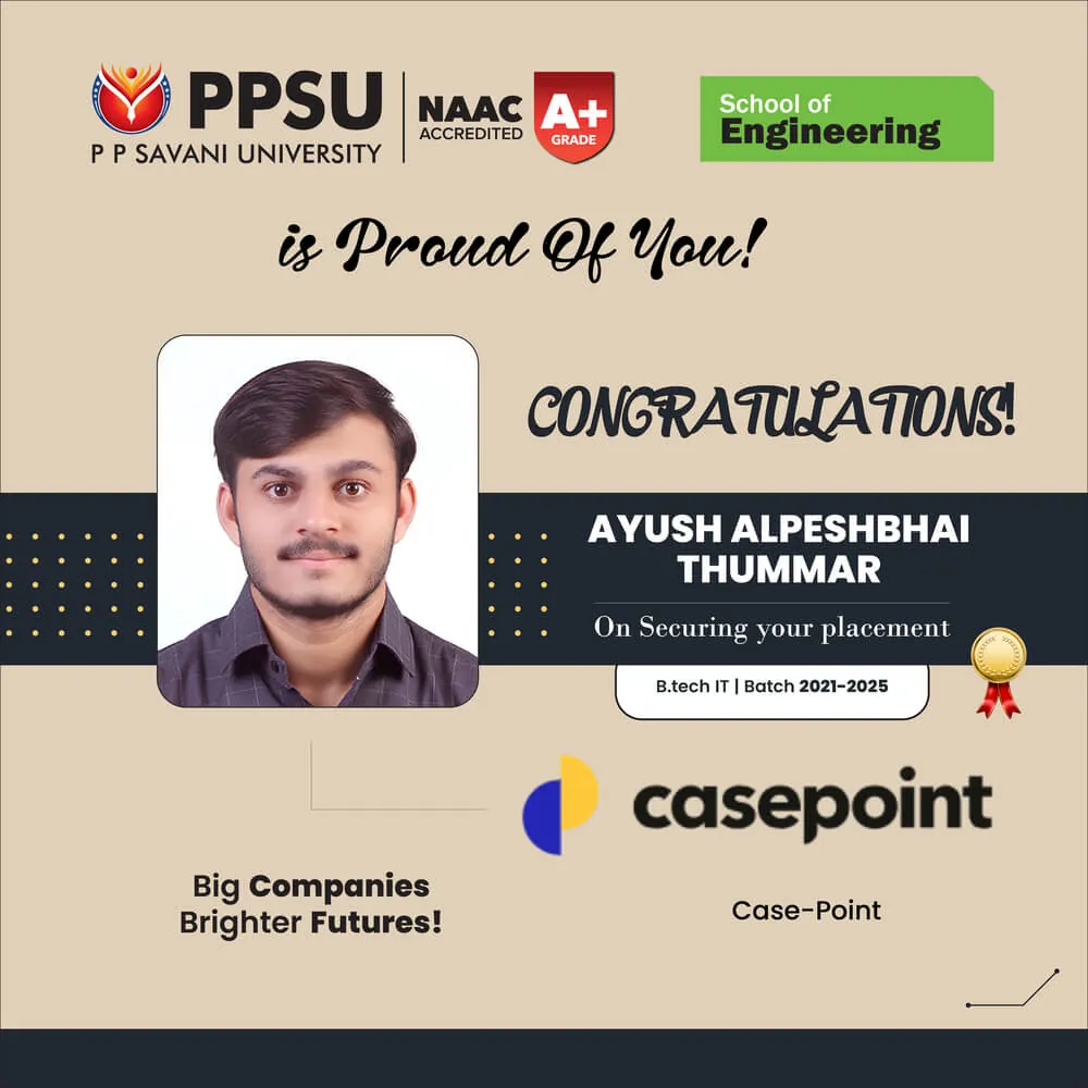 PP Savani University placement record 58
