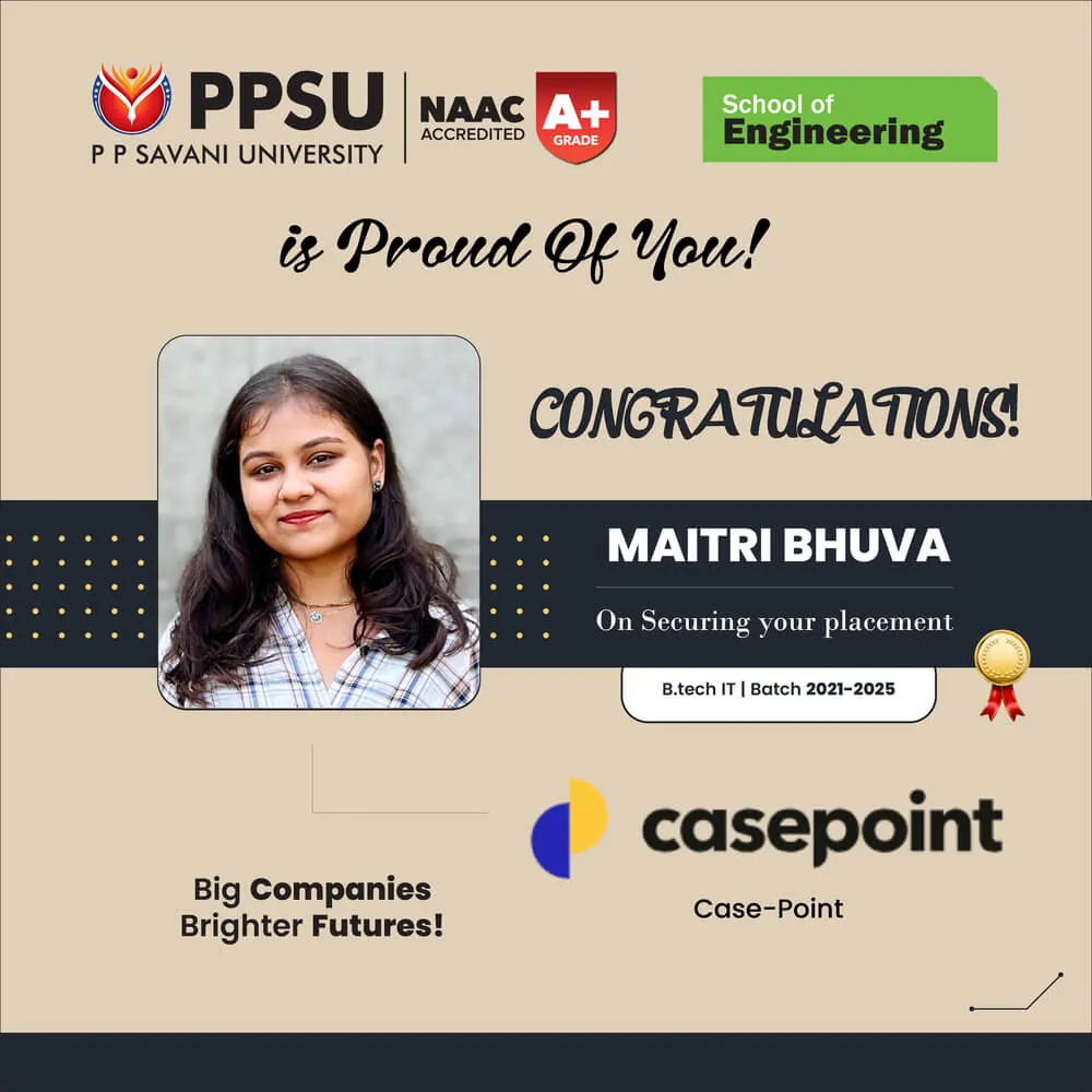 PP Savani University placement record 60
