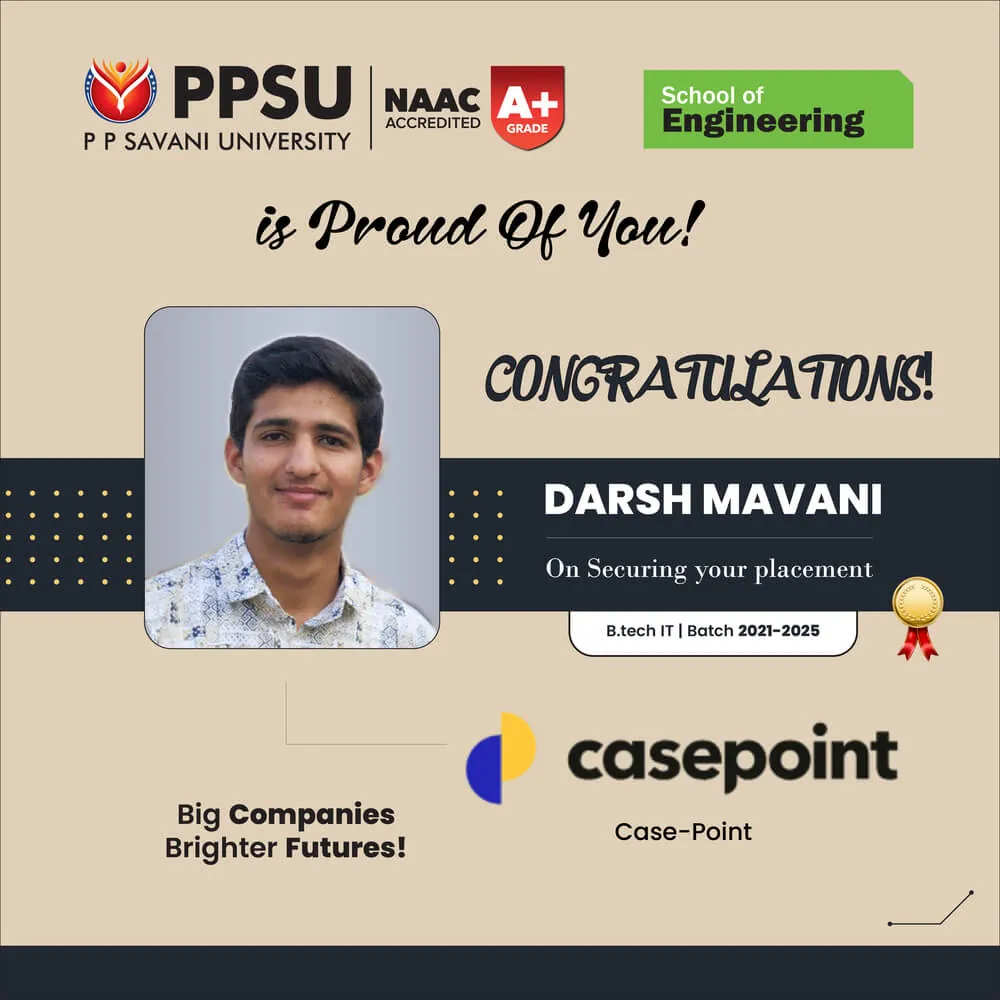 PP Savani University placement record 61