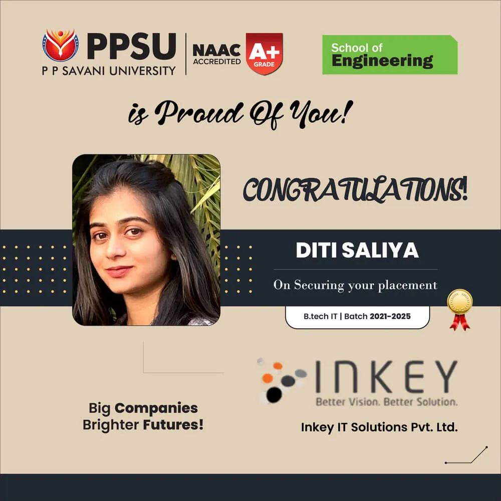 PP Savani University placement record 62