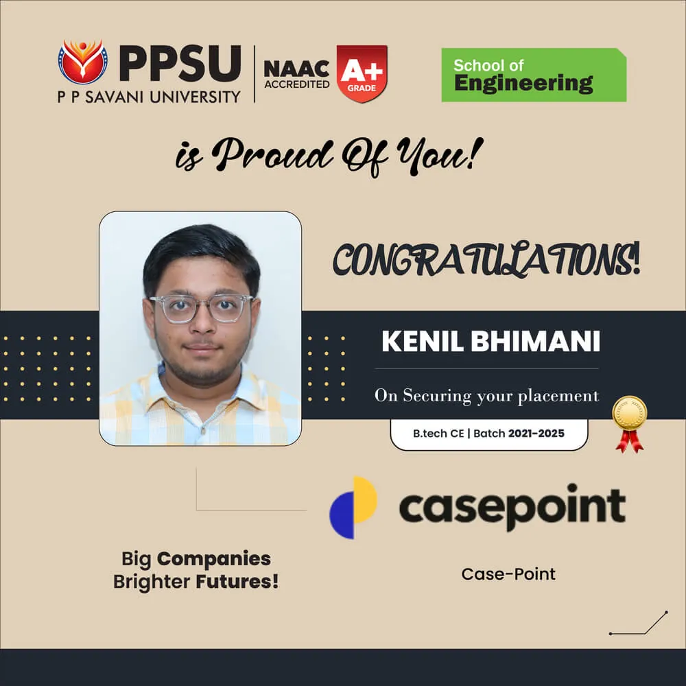 PP Savani University placement record 63