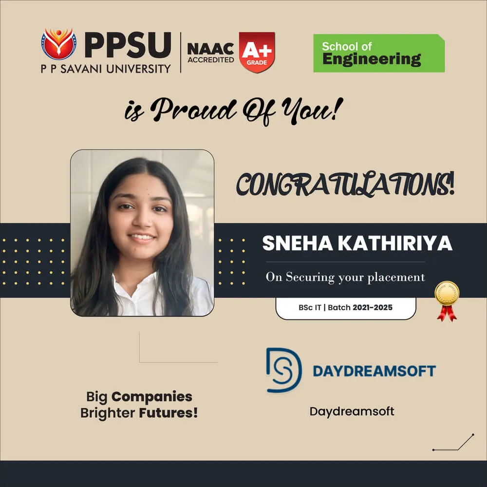 PP Savani University placement record 65