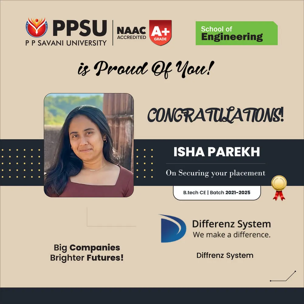 PP Savani University placement record 66