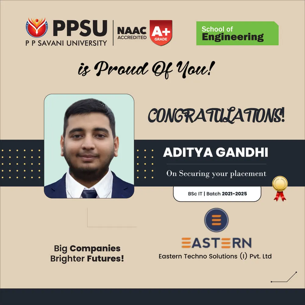 PP Savani University placement record 67