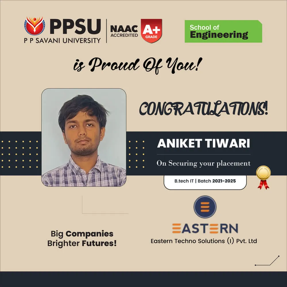 PP Savani University placement record 68
