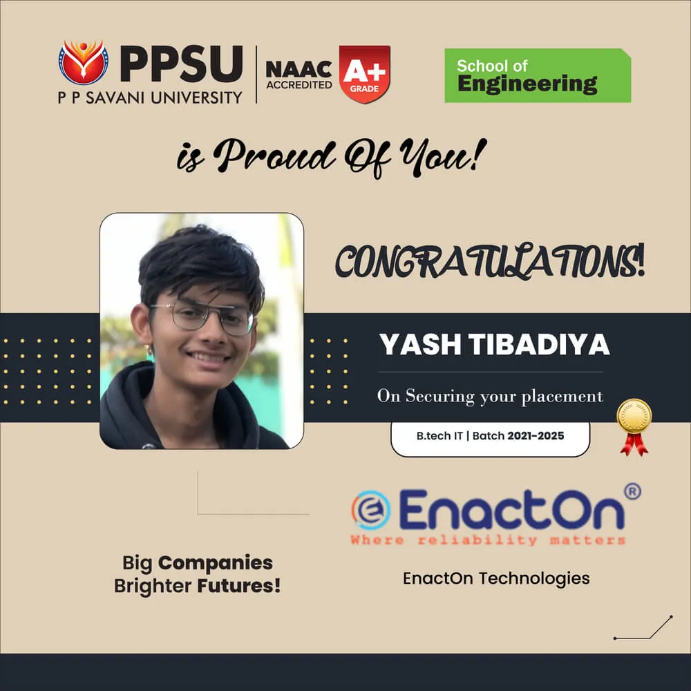 PP Savani University placement record 69
