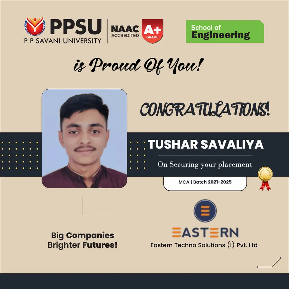 PP Savani University placement record 70
