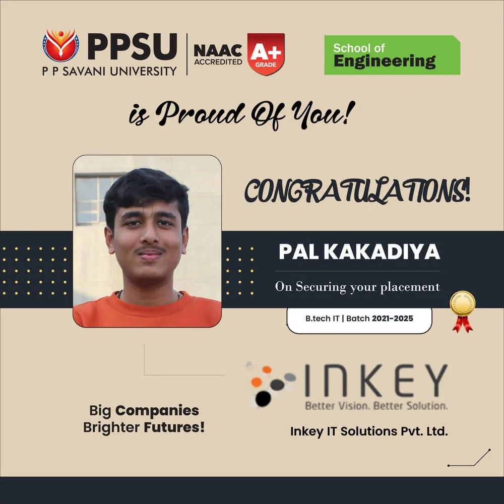 PP Savani University placement record 71