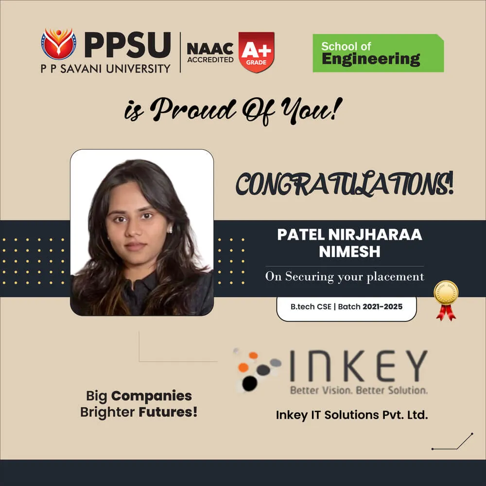 PP Savani University placement record 72