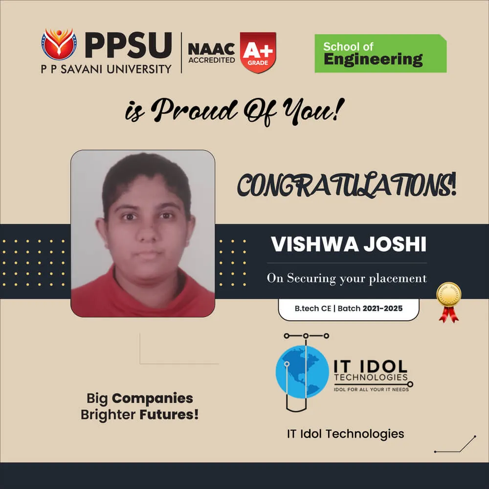 PP Savani University placement record 73