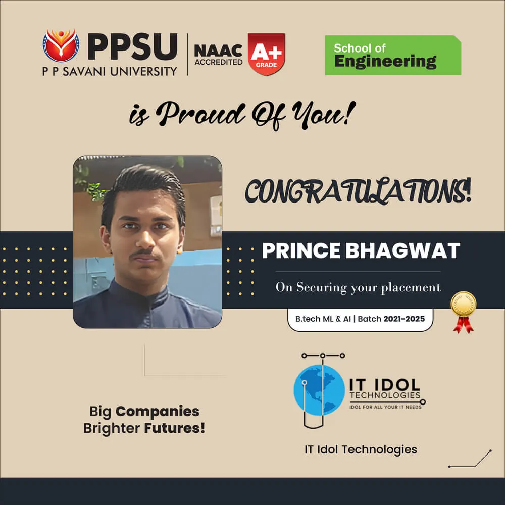 PP Savani University placement record 74
