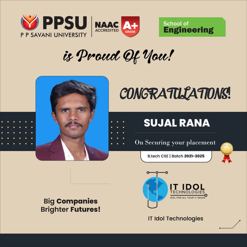 PP Savani University placement record 75