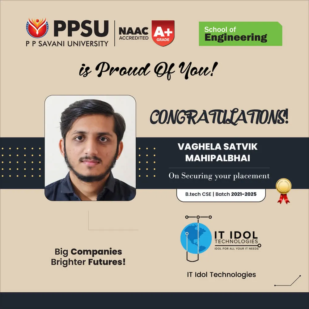 PP Savani University placement record 76