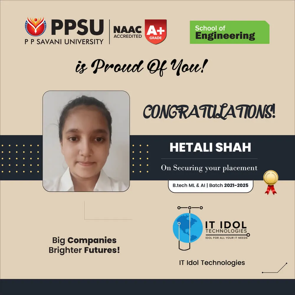 PP Savani University placement record 77