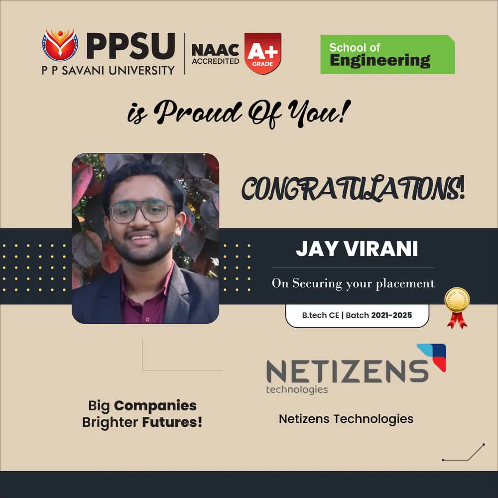 PP Savani University placement record 39