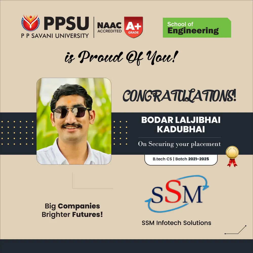 PP Savani University placement record 44