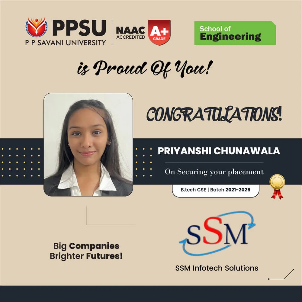 PP Savani University placement record 45