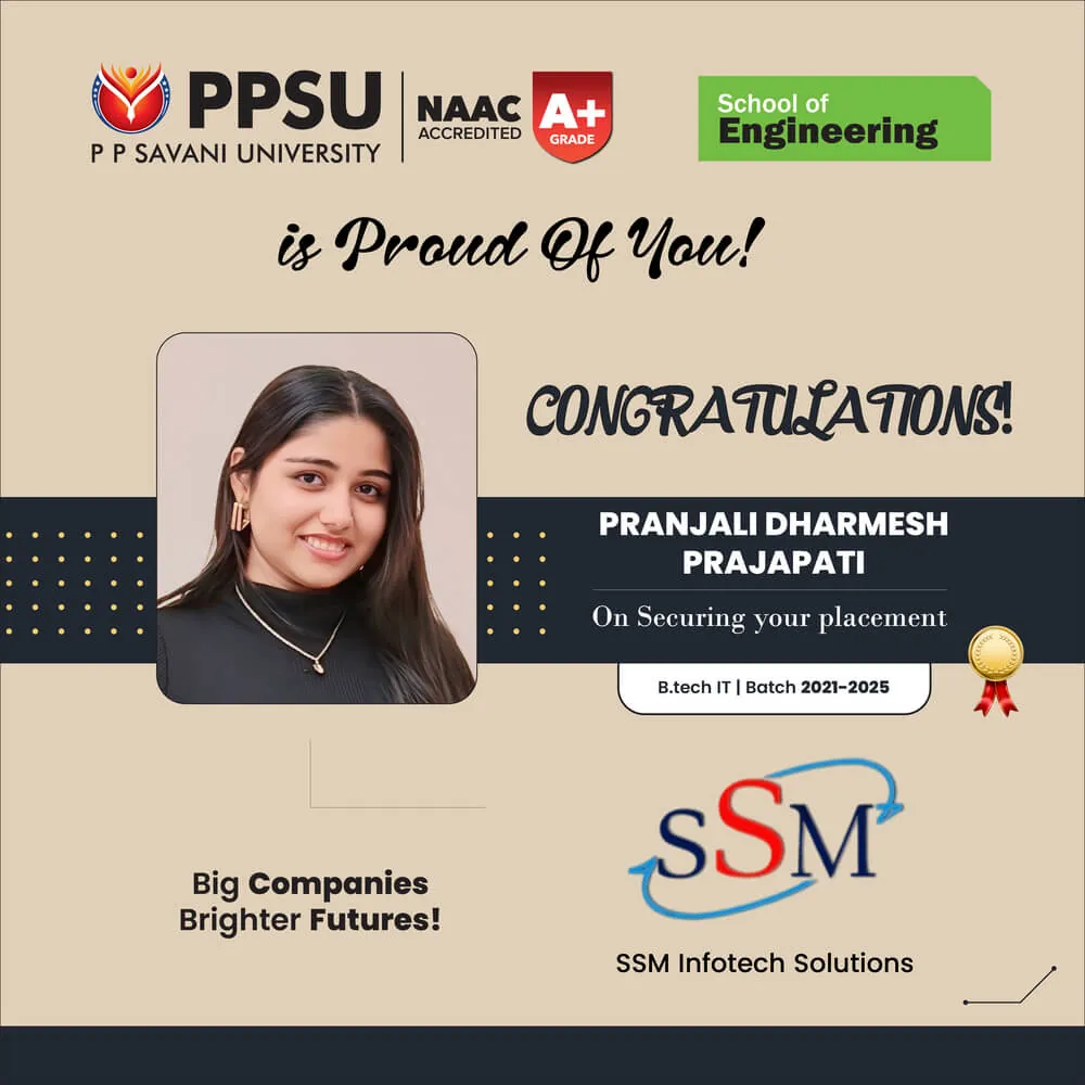 PP Savani University placement record 47