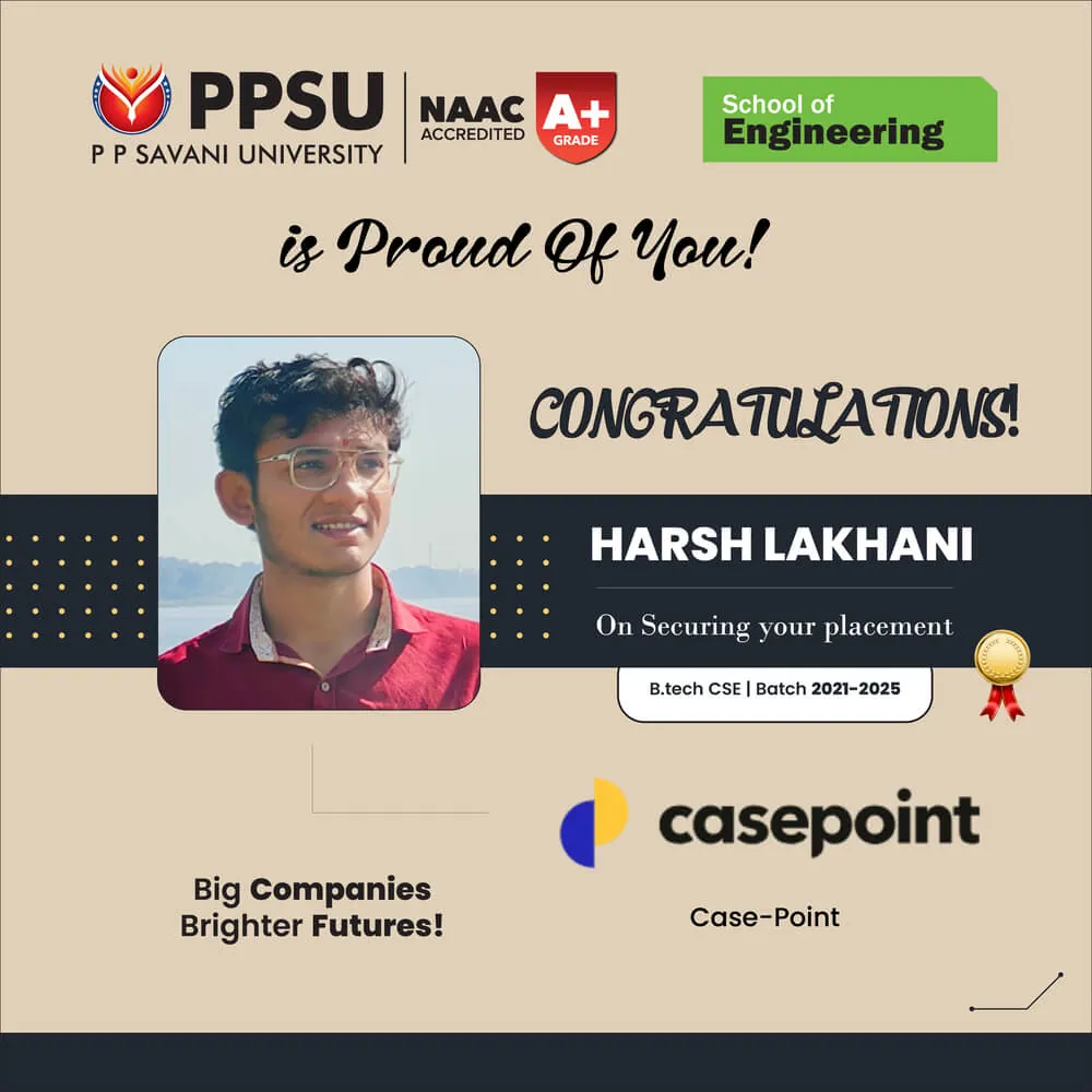 PP Savani University placement record 50