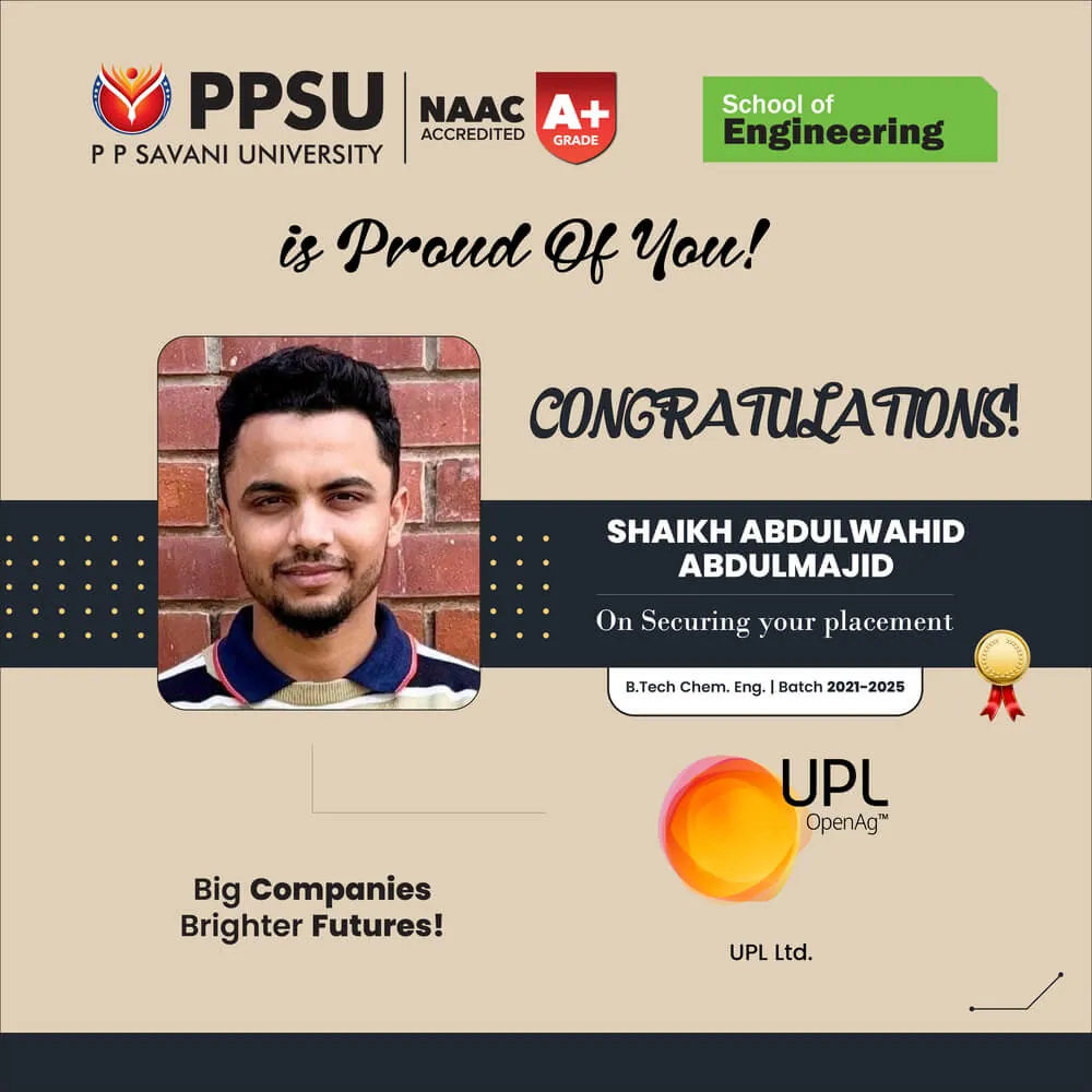 PP Savani University placement record 51