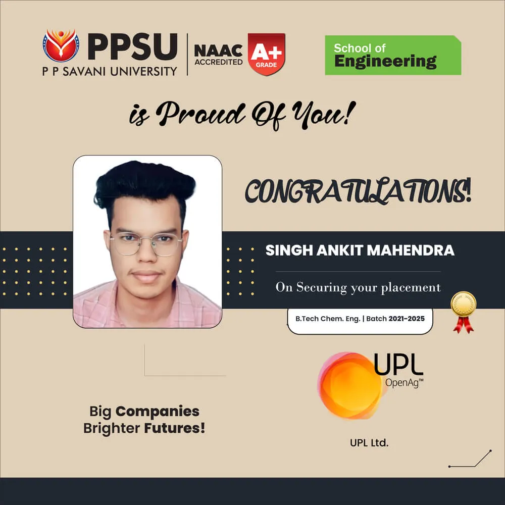 PP Savani University placement record 52