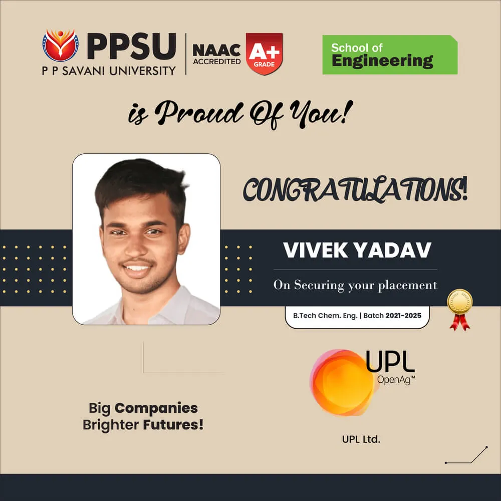 PP Savani University placement record 54