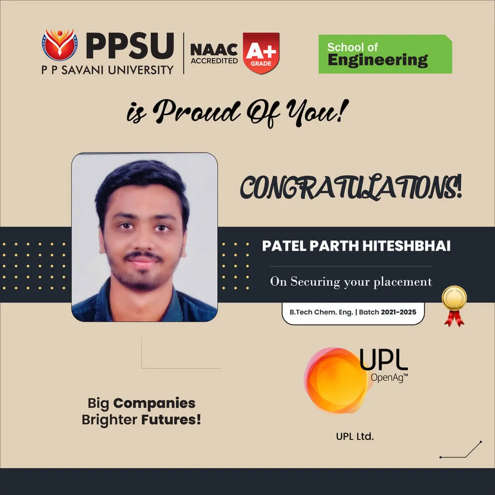 PP Savani University placement record 55